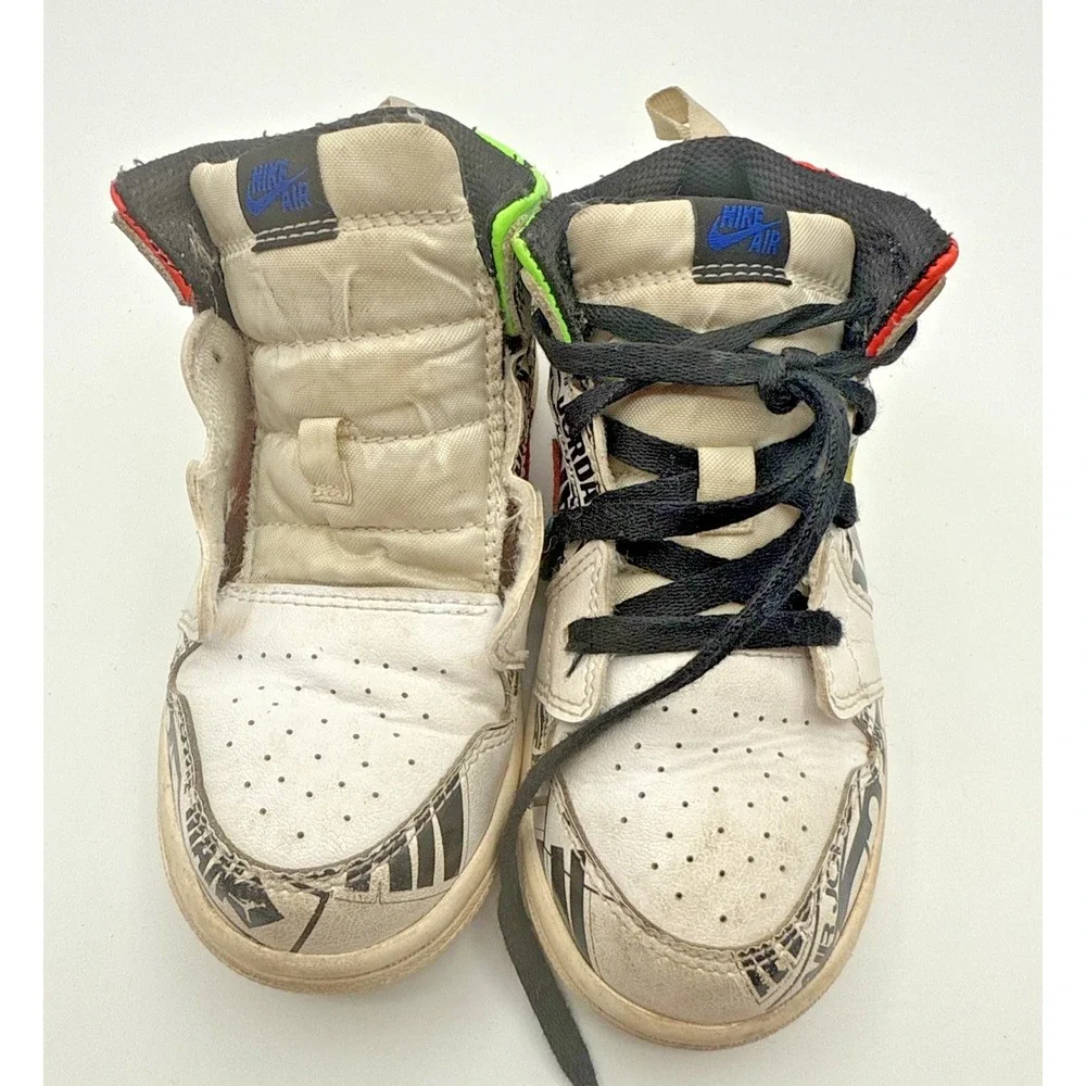 kids Nike Air Jordan 1 Mid All Over Logo Size 10C White Green one with no laces‎